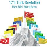 Asilmeydan 17 Eski Türk Devletleri Tüm Bayrakları Birarada Set 30X45 cm Raşel Kumaş