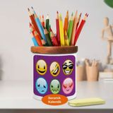 Asilmeydan 446968702 Renkli Yüz Ifadeleri Emoji Ahşaplı Seramik Kalemlik