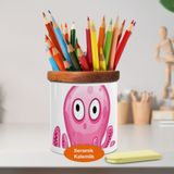 Asilmeydan 446971865 Pembe Şaşkın Ahtapot Ahşaplı Seramik Kalemlik