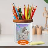 Asilmeydan 448330060 Bulutlarda Uçan Unicorn Ahşaplı Seramik Kalemlik