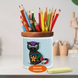 Asilmeydan 448892659 Etnik Desenli Kedicik Ahşap Seramik Kalemlik