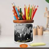Asilmeydan 449423377 Takım Elbiseli Mustafa Kemal Atatürk Ahşap Seramik Kalemlik