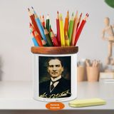 Asilmeydan 449442686 Kravatlı Asil Mustafa Kemal Ahşap Seramik Kalemlik