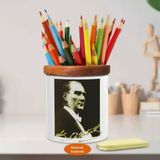 Asilmeydan 449454762 Eskitilmiş Efekt Kemal Atatürk Ahşap Seramik Kalemlik