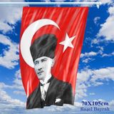 Asilmeydan 70x105 cm Raşel Kumaş T.C. Kalpaklı Atatürk Fotoğraflı Türkiye Bayrağı - Bayrak