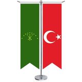 Asilmeydan Adige Cumhuriyeti Bayrağı ve Türkiye Kırlangıç Saten T Direk Masa Bayrağı 2'li