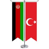 Asilmeydan Afganistan Bayrağı ve Türkiye Kırlangıç Saten T Direk Masa Bayrağı 2'li