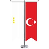 Asilmeydan Ak Hun Imp. Bayrağı 17 Eski Türk Devletleri ve Türkiye Kırlangıç Saten T Direk Masa Bayrağı 2'li