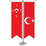 Asilmeydan Allah Vatan Namus Bayrağı- Osmanlı Sancağı ve Türkiye - Kırlangıç -Saten T Direk 2li Masa Bayrağı - Renkli