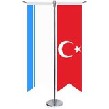 Asilmeydan Altay Cumhuriyeti Bayrağı ve Türkiye Kırlangıç Saten T Direk Masa Bayrağı 2'li