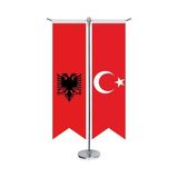 Asilmeydan Arnavutluk Bayrağı -Çift Başlı Kartal ve Türkiye -Saten T Direk 2li Masa Bayrağı - Renkli