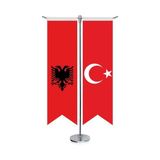 Asilmeydan Arnavutluk Bayrağı -çift Başlı Kartal Ve Türkiye -saten T Direk 2li Masa Bayrağı