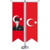 Asilmeydan Atatürk Ay Yıldız Türk Bayrağı ve Türkiye Kırlangıç Saten T Direk Masa Bayrağı 2'li