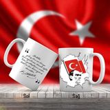 Asilmeydan Ay Yıldız Türk Bayrağı -Mustafa Kemal Atatürk Portre- Atatürk'ün Sözleri -Kupa Bardak