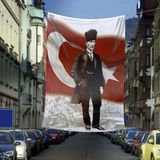 Asilmeydan Ay Yıldız Türk Bayrağı -Sivil Kalpaklı Mustafa Kemal Atatürk Poster Dış Cephe Bayrak -600X900 cm - Renkli
