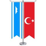 Asilmeydan Balkarya Devleti Bayrağı ve Türkiye Kırlangıç Saten T Direk Masa Bayrağı 2'li