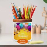 Asilmeydan Balonlu Hapyy Birthday Yazılı Ahşap Seramik KALEMLIK-3199
