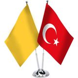 Asilmeydan Batı Hun Imparatorluğu ve Türkiye İkili Saten Masa Bayrağı