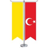 Asilmeydan Batıhun Bayrağı 17 Eski Türk Devletleri ve Türkiye Kırlangıç Saten T Direk Masa Bayrağı 2'li