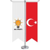 Asilmeydan Beyaz Akparti Akp Bayrağı ve Türkiye Kırlangıç Saten T Direk Masa Bayrağı 2'li