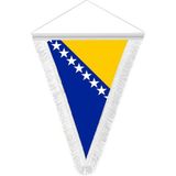 Asilmeydan Bosna I Hercegovina -Bosna Hersek Bayrağı - Sancak - Çift Yönlü Püsküllü Saten Üçgen Flama Bayrak - Renkli
