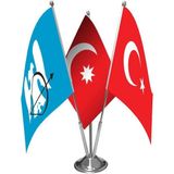 Asilmeydan Büyük Selçuklu Son Imp. Osmanlı ve Türkiye Üçlü Saten Masa Bayrağı Set