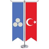 Asilmeydan Büyük Timur Imp. Bayrağı 17 Eski Türk Devletleri ve Türkiye Kırlangıç Saten T Direk Masa Bayrağı 2'li