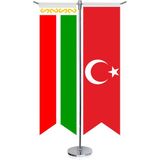 Asilmeydan Çeçenistan Bayrağı Logo ve Türkiye Kırlangıç Saten T Direk Masa Bayrağı 2'li