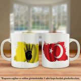 Asilmeydan Çift Yön Baskılı RABİA-Tek(Devlet-Bayrak-Millet-Vatan) ve Türkiye Bayrağı Kupa Bardak - Beyaz