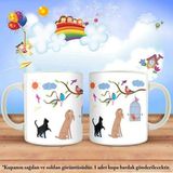 Asilmeydan Çocuklara Özel Karakterli Çift Yön Baskılı Sevimli Kedi-Köpek-Kuş Kupa Bardak