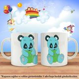 Asilmeydan Çocuklara Özel Karakterli Çift Yön Baskılı Sevimli Mavi Panda Kupa Bardak