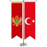 Asilmeydan Crna Gora Karadağ Bayrağı ve Türkiye Kırlangıç Saten T Direk Masa Bayrağı 2'li