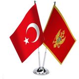 Asilmeydan Crnagora Karadağ ve Türkiye -Ikili Saten Masa Bayrağı - Renkli