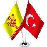 Asilmeydan Çuvaşistan Türkiye İkili Saten Masa Bayrağı