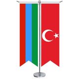 Asilmeydan Dağıstan Cumhuriyeti Bayrağı ve Türkiye Kırlangıç Saten T Direk Masa Bayrağı 2'li