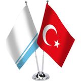 Asilmeydan Dağlık Altay Türkiye İkili Saten Masa Bayrağı
