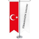 Asilmeydan Firmanıza Kişiye Özel Üretim Kırlangıç Masa Bayrak ve Türkiye Saten T Direk Masa Bayrağı 2'li