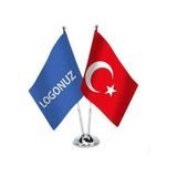Asilmeydan Firmanıza Özel 2li Metal Masa Bayrağı Türkiye Cumhuriyeti Bayrağı ve Firmanızın Logosu Bayrak