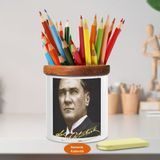 Asilmeydan Gazi Mustafa Kemal Atatürk Portre Ahşap Seramik Kalemlik -7 (1) - Renkli