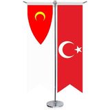 Asilmeydan Germiyanoğulları Beyliği Bayrağı ve Türkiye Kırlangıç Saten T Direk Masa Bayrağı 2'li
