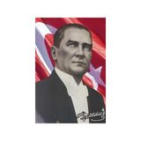 Asilmeydan Göğe Bakan Gazi Mustafa Kemal Atatürk Portre Ay Yıldız Türk Bayrağı Poster Bayrak 100X150 cm