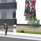 Asilmeydan Göğe Bakan Sivil Atatürk -Ay Yıldız-Kutlama- Okul- Anı- Poster Cephe Bayrağı - Bayrak -1,5x2,25Metre