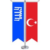 Asilmeydan Göktürkçe Türk Yazılı ve Türkiye Kırlangıç Saten T Direk Masa Bayrağı 2'li
