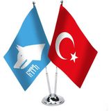 Asilmeydan Göktürkçe Türk Yazısı ve Türkiye - Ikili Saten Masa Bayrağı - Renkli