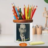 Asilmeydan Gözlüklü Mustafa Kemal Atatürk Ahşap Seramik Kalemlik - S140 - Renkli