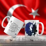 Asilmeydan Gülümseyen Mustafa Kemal Atatürk Yan Portre - Atatürk'ün Sözleri -Kupa Bardak