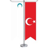 Asilmeydan Hive Hanlığı Bayrağı ve Türkiye Kırlangıç Saten T Direk Masa Bayrağı 2'li
