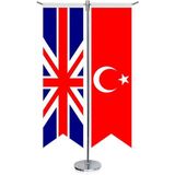 Asilmeydan Ingiltere Birleşik Krallığı ve Türkiye Bayrağı - Kırlangıç - Saten T Direk 2li Masa Bayrağı - Renkli