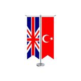 Asilmeydan Ingiltere Birleşik Krallığı Ve Türkiye Bayrağı - Kırlangıç - Saten T Direk 2li Masa Bayrağı