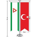 Asilmeydan Inguşetya Cumhuriyeti Bayrağı ve Türkiye Kırlangıç Saten T Direk Masa Bayrağı 2'li
